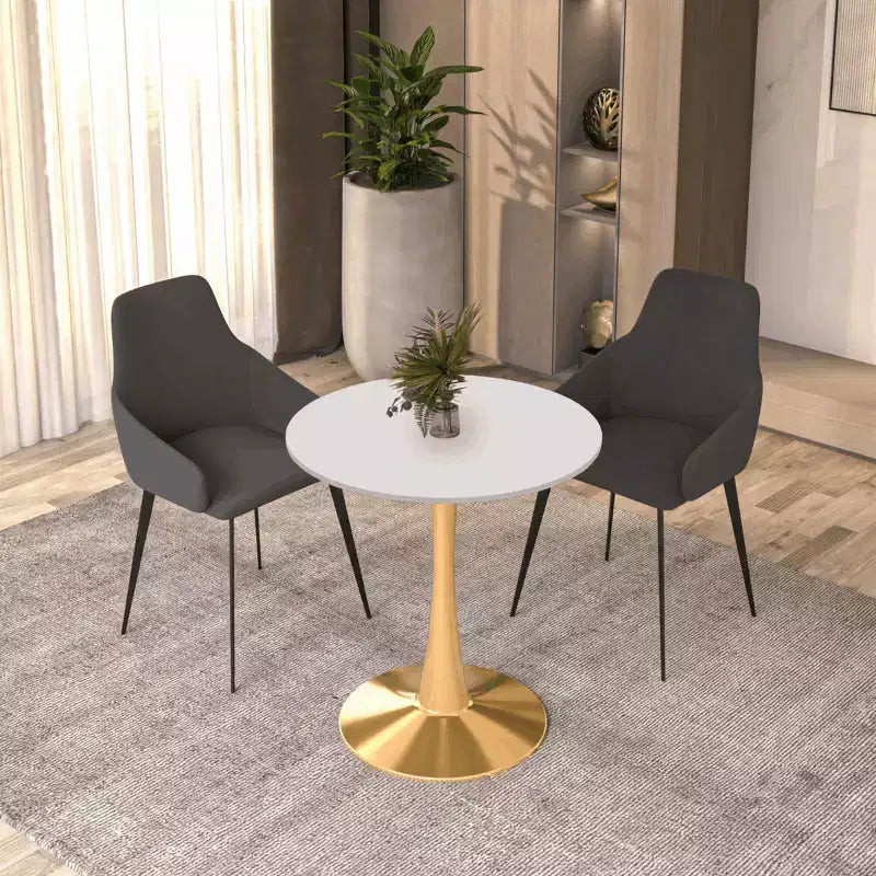 LeisureMod Bristol 24 Tavolo da Pranzo Rotondo, Moderno Piano in MDF e Base a Piedistallo Dorata, Tavolino d'Appoggio per Bar o Sala da Pranzo
