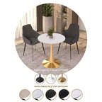 LeisureMod Bristol 24 Tavolo da Pranzo Rotondo, Moderno Piano in MDF e Base a Piedistallo Dorata, Tavolino d'Appoggio per Bar o Sala da Pranzo