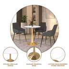 LeisureMod Bristol 24 Tavolo da Pranzo Rotondo, Moderno Piano in MDF e Base a Piedistallo Dorata, Tavolino d'Appoggio per Bar o Sala da Pranzo