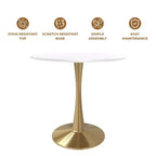 LeisureMod Bristol 24 Tavolo da Pranzo Rotondo, Moderno Piano in MDF e Base a Piedistallo Dorata, Tavolino d'Appoggio per Bar o Sala da Pranzo