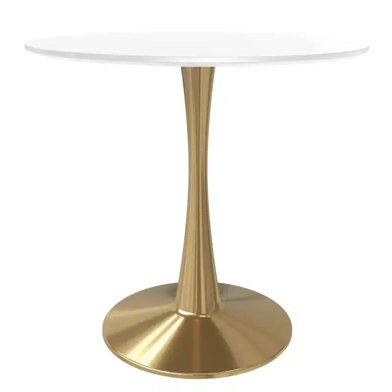 LeisureMod Bristol 24 Tavolo da Pranzo Rotondo, Moderno Piano in MDF e Base a Piedistallo Dorata, Tavolino d'Appoggio per Bar o Sala da Pranzo
