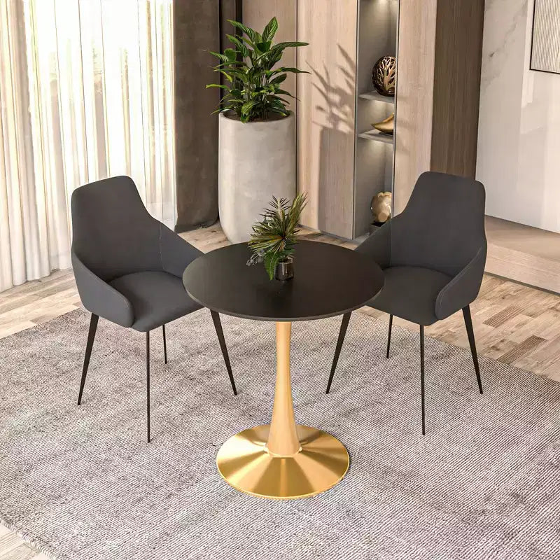 LeisureMod Bristol 24 Tavolo da Pranzo Rotondo, Moderno Piano in MDF e Base a Piedistallo Dorata, Tavolino d'Appoggio per Bar o Sala da Pranzo