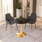 LeisureMod Bristol 24 Tavolo da Pranzo Rotondo, Moderno Piano in MDF e Base a Piedistallo Dorata, Tavolino d'Appoggio per Bar o Sala da Pranzo