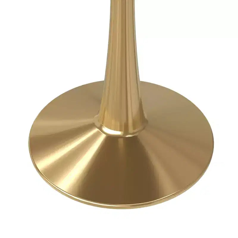 LeisureMod Bristol 24 Tavolo da Pranzo Rotondo, Moderno Piano in MDF e Base a Piedistallo Dorata, Tavolino d'Appoggio per Bar o Sala da Pranzo