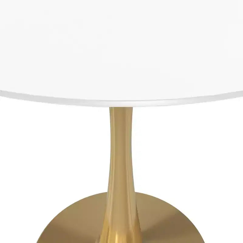 LeisureMod Bristol 24 Tavolo da Pranzo Rotondo, Moderno Piano in MDF e Base a Piedistallo Dorata, Tavolino d'Appoggio per Bar o Sala da Pranzo