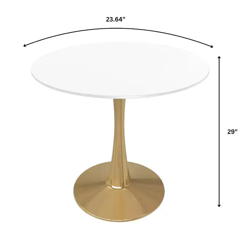 LeisureMod Bristol 24 Tavolo da Pranzo Rotondo, Moderno Piano in MDF e Base a Piedistallo Dorata, Tavolino d'Appoggio per Bar o Sala da Pranzo