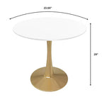 LeisureMod Bristol 24 Tavolo da Pranzo Rotondo, Moderno Piano in MDF e Base a Piedistallo Dorata, Tavolino d'Appoggio per Bar o Sala da Pranzo