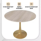 LeisureMod Bristol 24 Tavolo da Pranzo Rotondo, Moderno Piano in MDF e Base a Piedistallo Dorata, Tavolino d'Appoggio per Bar o Sala da Pranzo
