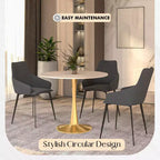 LeisureMod Bristol 24 Tavolo da Pranzo Rotondo, Moderno Piano in MDF e Base a Piedistallo Dorata, Tavolino d'Appoggio per Bar o Sala da Pranzo