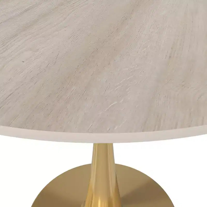 LeisureMod Bristol 24 Tavolo da Pranzo Rotondo, Moderno Piano in MDF e Base a Piedistallo Dorata, Tavolino d'Appoggio per Bar o Sala da Pranzo