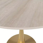 LeisureMod Bristol 24 Tavolo da Pranzo Rotondo, Moderno Piano in MDF e Base a Piedistallo Dorata, Tavolino d'Appoggio per Bar o Sala da Pranzo