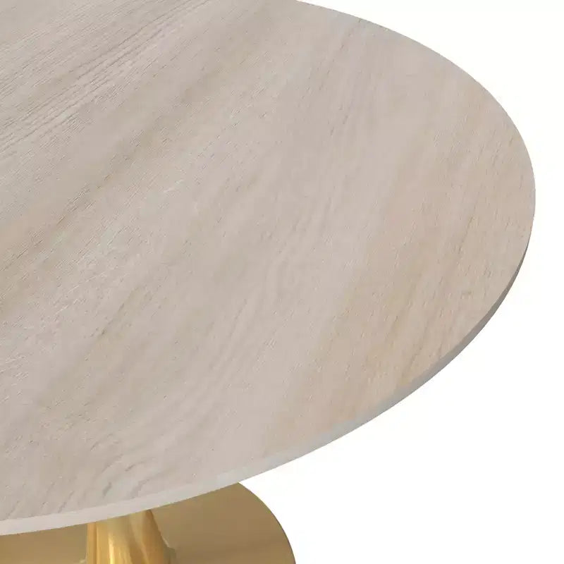 LeisureMod Bristol 24 Tavolo da Pranzo Rotondo, Moderno Piano in MDF e Base a Piedistallo Dorata, Tavolino d'Appoggio per Bar o Sala da Pranzo