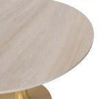 LeisureMod Bristol 24 Tavolo da Pranzo Rotondo, Moderno Piano in MDF e Base a Piedistallo Dorata, Tavolino d'Appoggio per Bar o Sala da Pranzo
