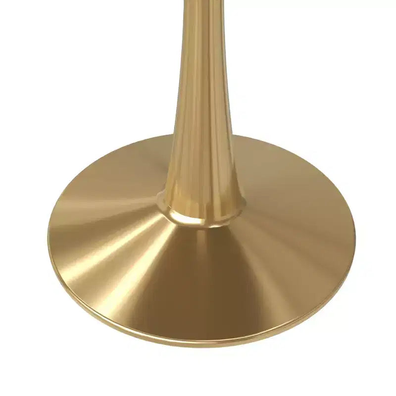 LeisureMod Bristol 24 Tavolo da Pranzo Rotondo, Moderno Piano in MDF e Base a Piedistallo Dorata, Tavolino d'Appoggio per Bar o Sala da Pranzo