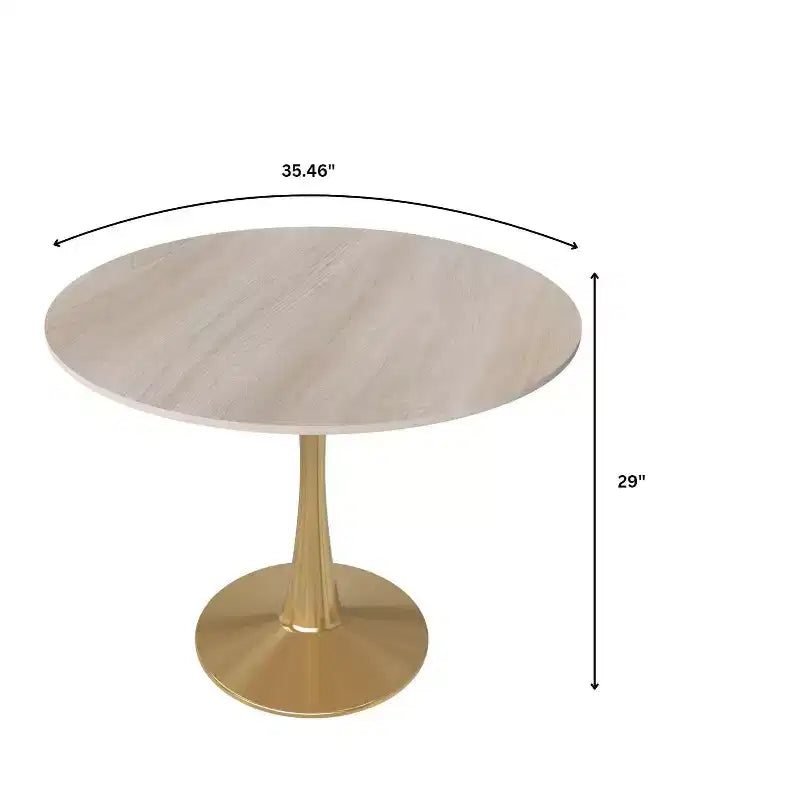 LeisureMod Bristol 24 Tavolo da Pranzo Rotondo, Moderno Piano in MDF e Base a Piedistallo Dorata, Tavolino d'Appoggio per Bar o Sala da Pranzo