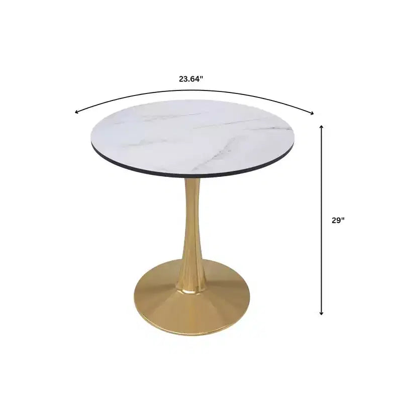 LeisureMod Bristol 24 Tavolo da Pranzo Rotondo, Moderno Piano in MDF e Base a Piedistallo Dorata, Tavolino d'Appoggio per Bar o Sala da Pranzo