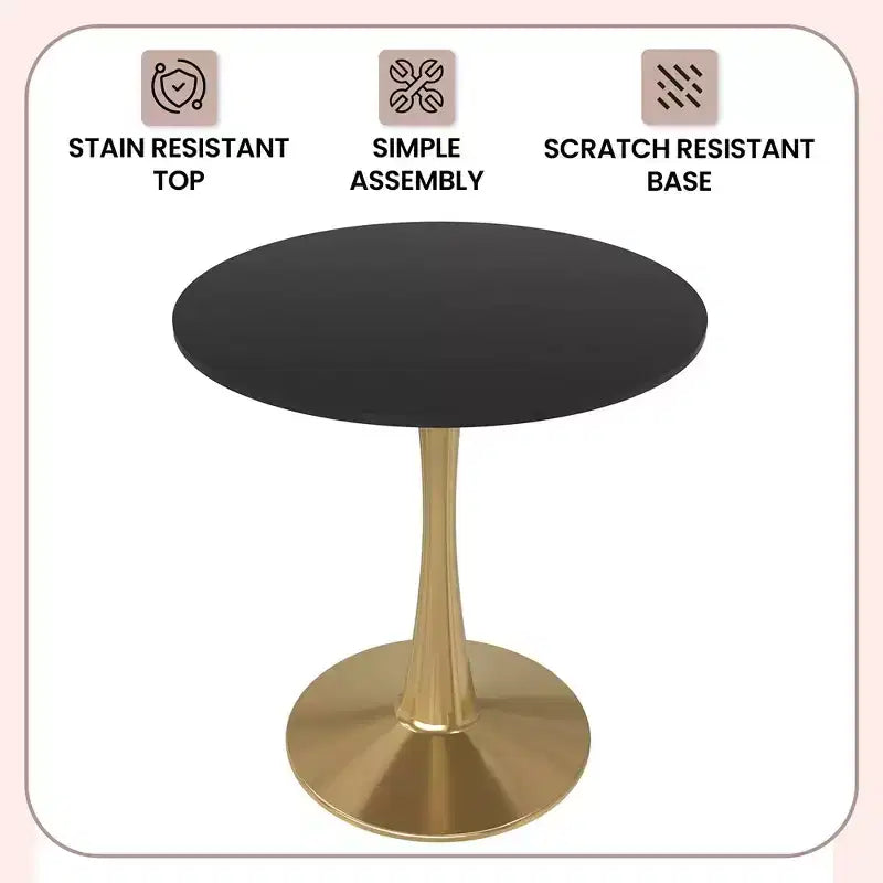 LeisureMod Bristol 24 Tavolo da Pranzo Rotondo, Moderno Piano in MDF e Base a Piedistallo Dorata, Tavolino d'Appoggio per Bar o Sala da Pranzo