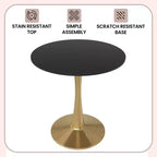 LeisureMod Bristol 24 Tavolo da Pranzo Rotondo, Moderno Piano in MDF e Base a Piedistallo Dorata, Tavolino d'Appoggio per Bar o Sala da Pranzo