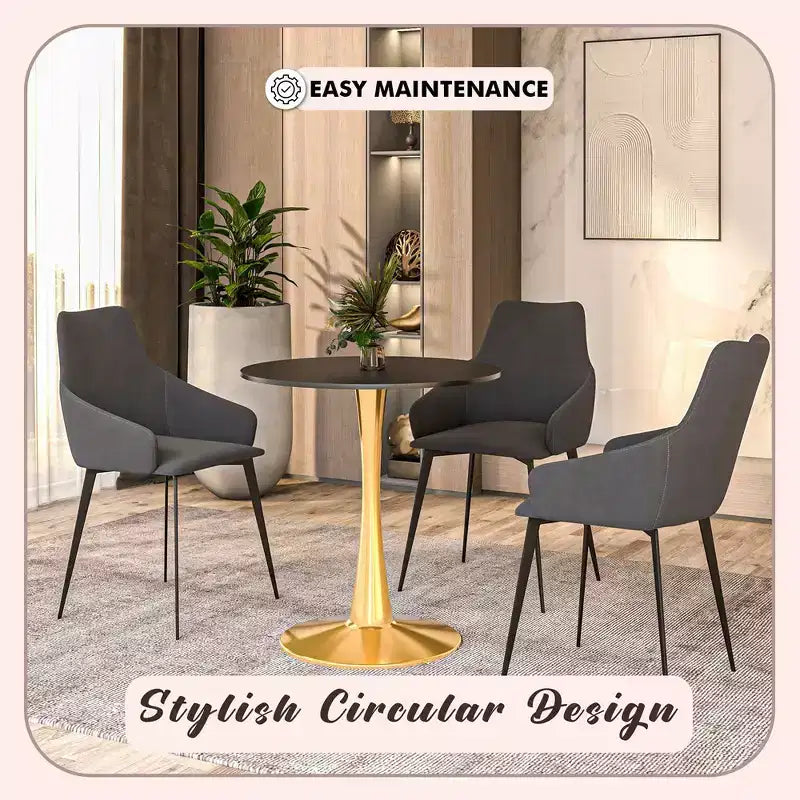 LeisureMod Bristol 24 Tavolo da Pranzo Rotondo, Moderno Piano in MDF e Base a Piedistallo Dorata, Tavolino d'Appoggio per Bar o Sala da Pranzo