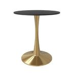 LeisureMod Bristol 24 Tavolo da Pranzo Rotondo, Moderno Piano in MDF e Base a Piedistallo Dorata, Tavolino d'Appoggio per Bar o Sala da Pranzo