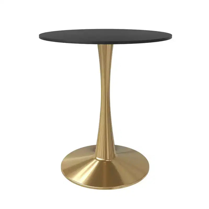LeisureMod Bristol 24 Tavolo da Pranzo Rotondo, Moderno Piano in MDF e Base a Piedistallo Dorata, Tavolino d'Appoggio per Bar o Sala da Pranzo