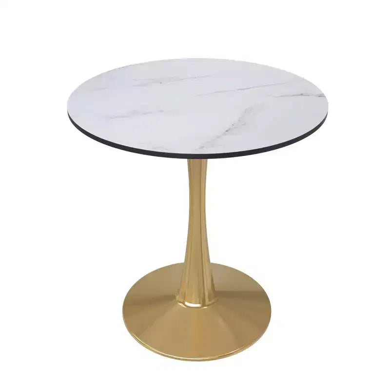 LeisureMod Bristol 24 Tavolo da Pranzo Rotondo, Moderno Piano in MDF e Base a Piedistallo Dorata, Tavolino d'Appoggio per Bar o Sala da Pranzo