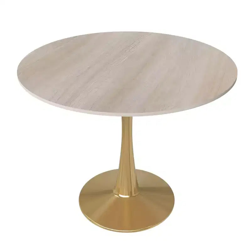 LeisureMod Bristol 24 Tavolo da Pranzo Rotondo, Moderno Piano in MDF e Base a Piedistallo Dorata, Tavolino d'Appoggio per Bar o Sala da Pranzo