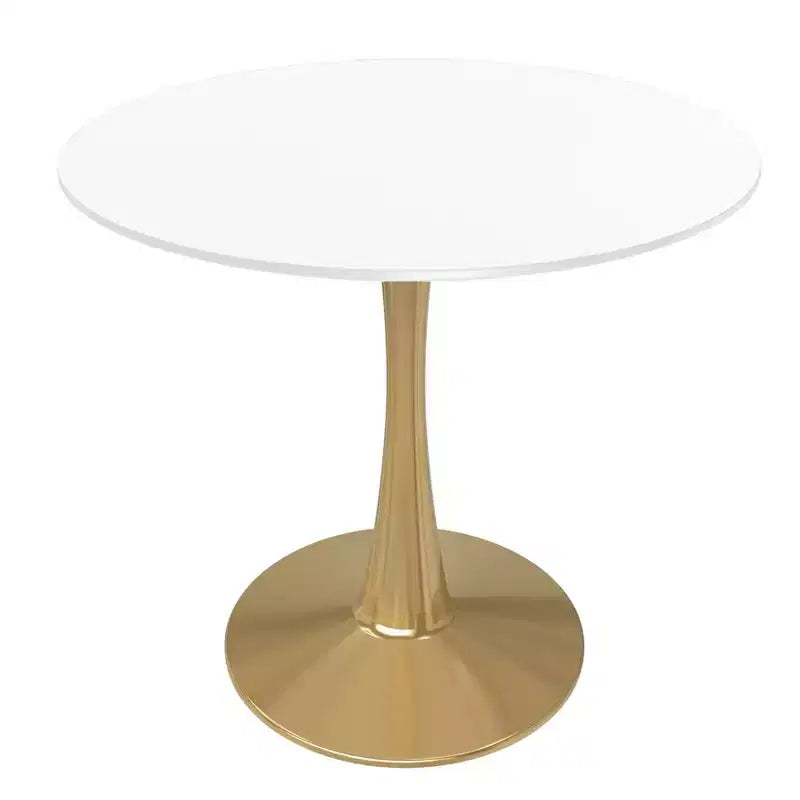 LeisureMod Bristol 24 Tavolo da Pranzo Rotondo, Moderno Piano in MDF e Base a Piedistallo Dorata, Tavolino d'Appoggio per Bar o Sala da Pranzo