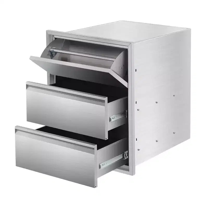 Cassetto estraibile da cucina in acciaio inox con portasciugamani, scaffale organizer per griglia a tre livelli, adatto per isole barbecue e patii