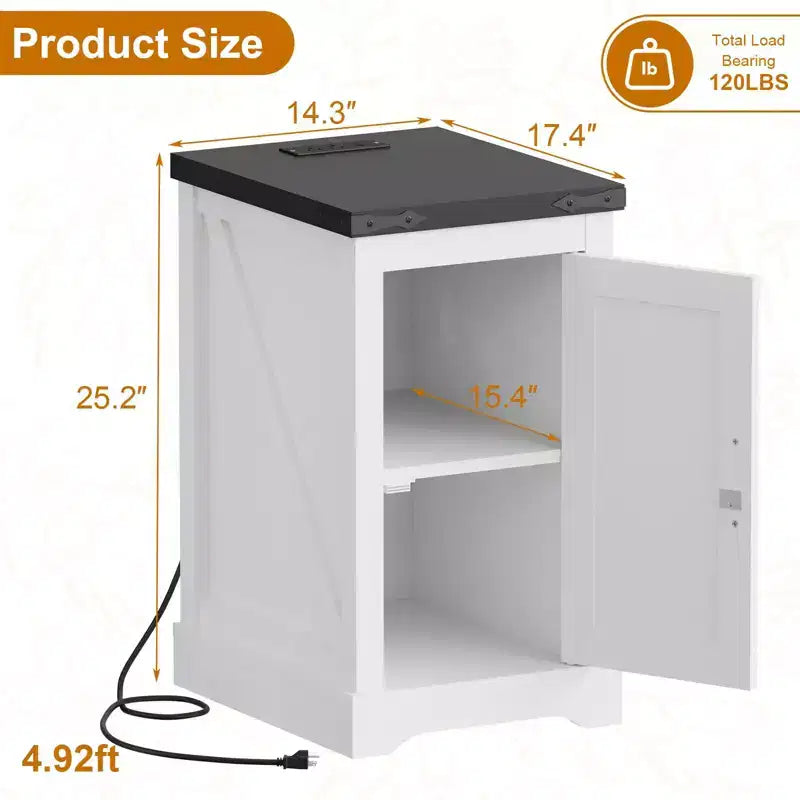 Tavolino rustico con stazione di ricarica e 2 porte USB-C Tavolino da comodino moderno con 2 prese CA, ripiano regolabile e gestione dei cavi