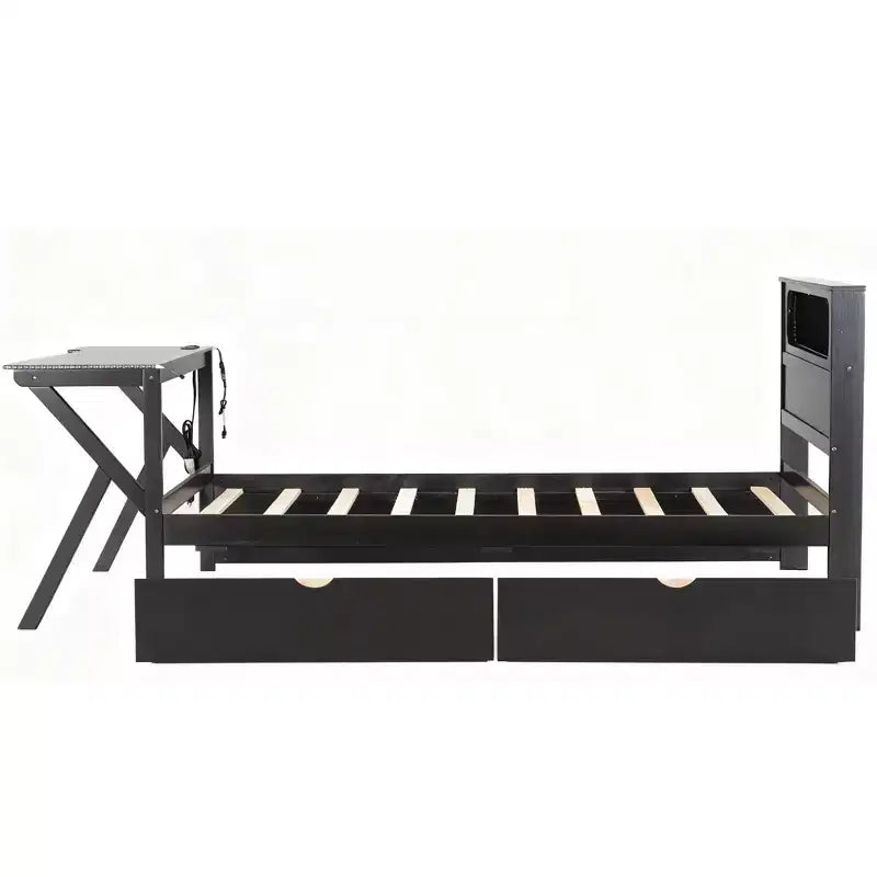 Letto a piattaforma per gaming in legno Twin/Full Size con testiera LED, scrivania e cassetti portaoggetti USB, nero - ModernLuxe
