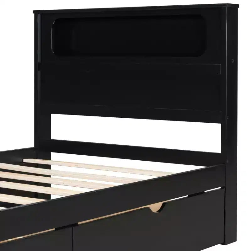 Letto a piattaforma per gaming in legno Twin/Full Size con testiera LED, scrivania e cassetti portaoggetti USB, nero - ModernLuxe