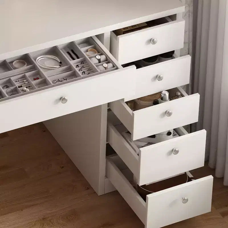 Okak Grande Toeletta con 11 Cassetti e 6 Ripiani Aperti, Mobile Trucco con Specchio e Ampio Piano, Scrivania Trucco per Camera da Letto, Soggiorno, Bianco