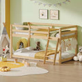 Bellemave Kids Twin Low Loft Bed - Convertible to Bunk Bed, Solid Wood Modern Bed Frame with LED Strip Lighting, OAK.