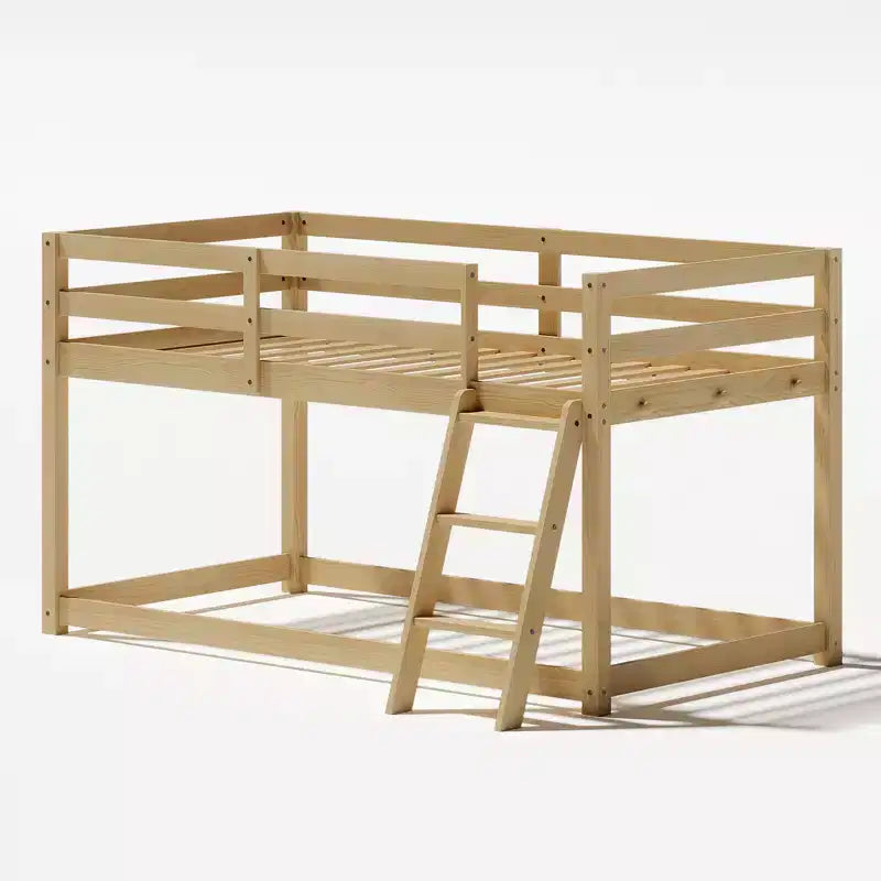 Letto a soppalco basso per bambini Bellemave Twin - Convertibile in letto a castello, struttura moderna in legno massello con illuminazione a LED, ROVERE.