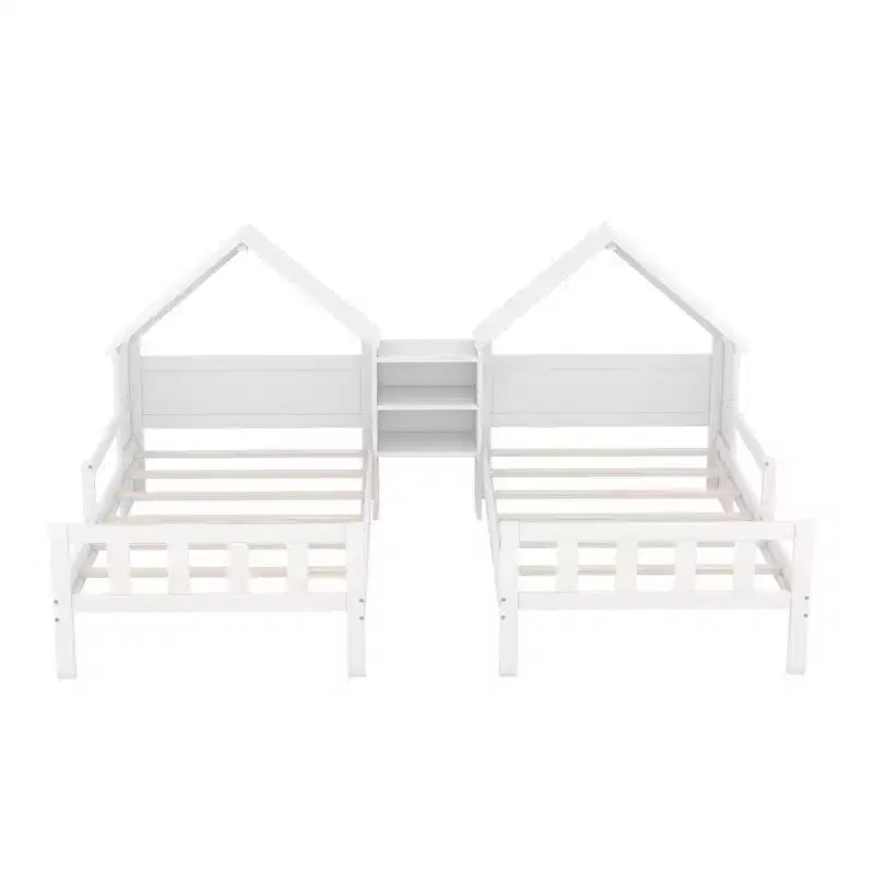 Bellemave Letto a Piattaforma Matrimoniale a Una Piazza e Mezza con Testiera a Forma di Casa e un Comodino Integrato, Bianco