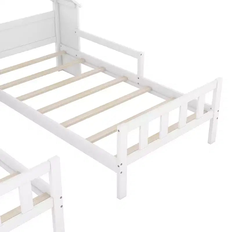 Bellemave Letto a Piattaforma Matrimoniale a Una Piazza e Mezza con Testiera a Forma di Casa e un Comodino Integrato, Bianco