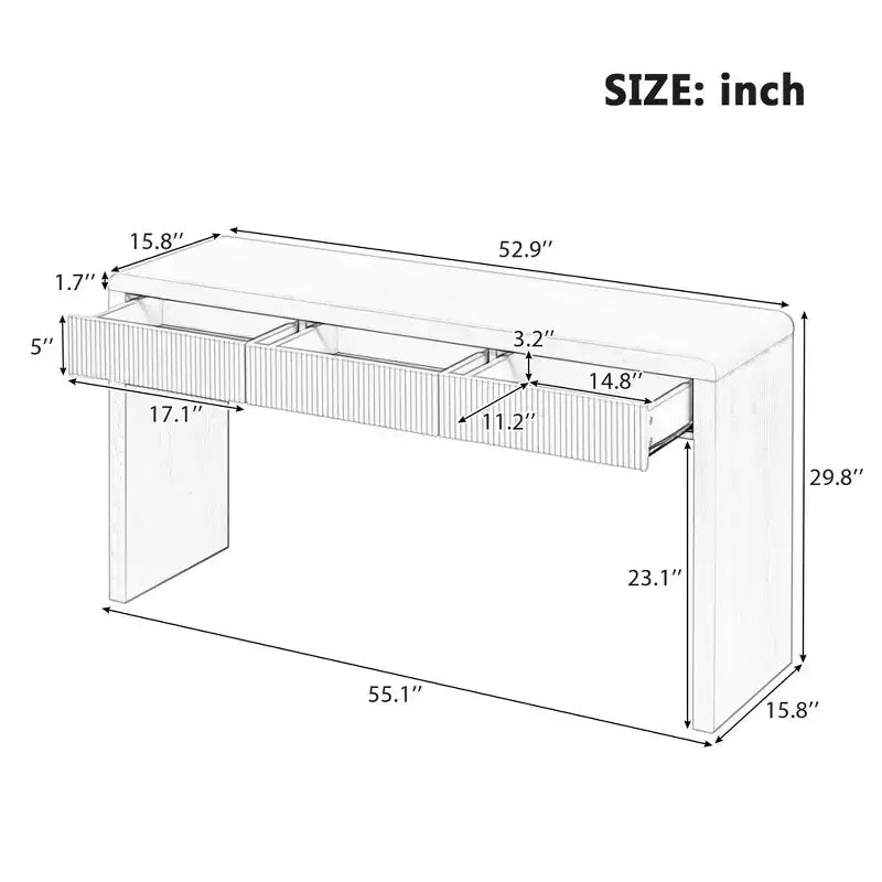 Consolle Rustica Luxystar con 3 Cassetti Scanalati, Impiallacciatura in Legno Massello e Venatura Naturale per Soggiorno, Ingresso