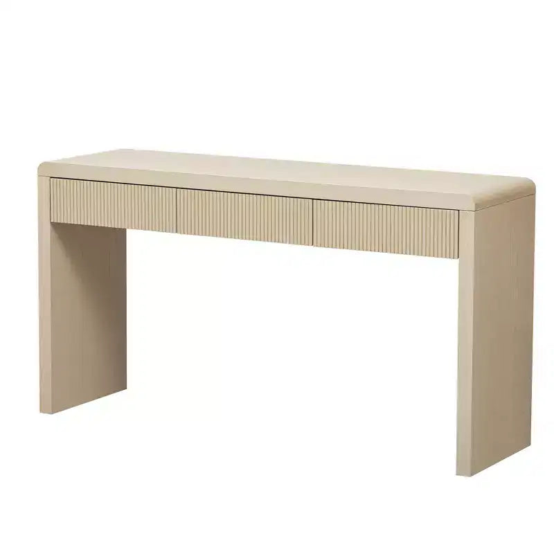 Consolle Rustica Luxystar con 3 Cassetti Scanalati, Impiallacciatura in Legno Massello e Venatura Naturale per Soggiorno, Ingresso