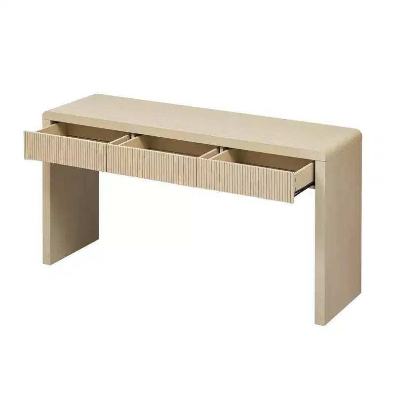 Consolle Rustica Luxystar con 3 Cassetti Scanalati, Impiallacciatura in Legno Massello e Venatura Naturale per Soggiorno, Ingresso