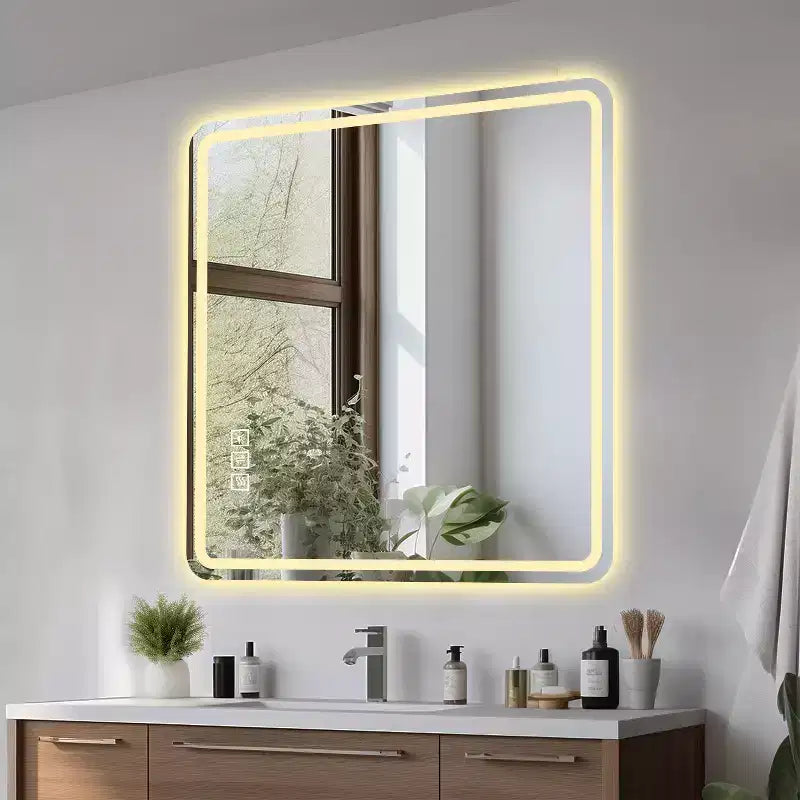 GDFStudio Kira Specchio da bagno quadrato moderno da 36 pollici con angoli arrotondati e 3 modalità di colore