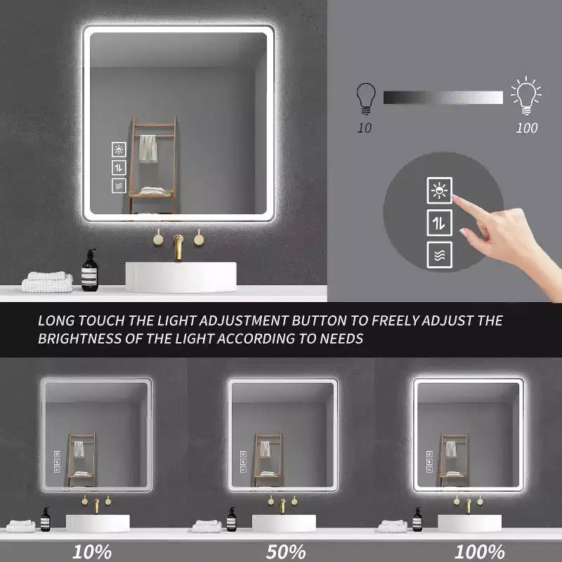 GDFStudio Kira Specchio da bagno quadrato moderno da 36 pollici con angoli arrotondati e 3 modalità di colore