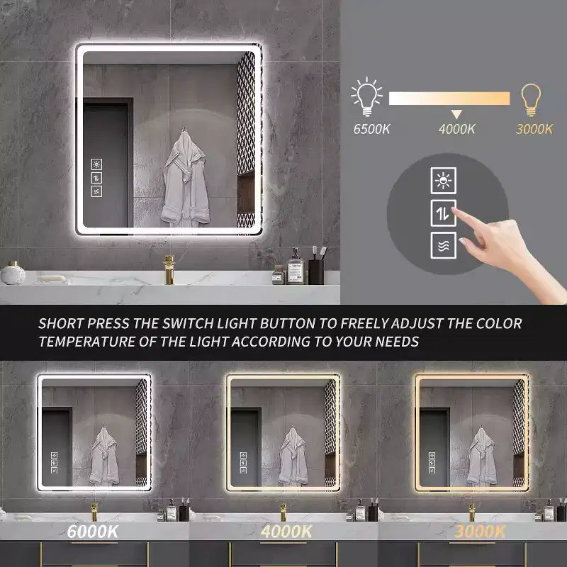 GDFStudio Kira Specchio da bagno quadrato moderno da 36 pollici con angoli arrotondati e 3 modalità di colore