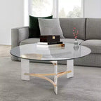 Royal Hampton 41 Inch Round Coffee Table, Glass Top, Acrylic Legs, Clear, Gold