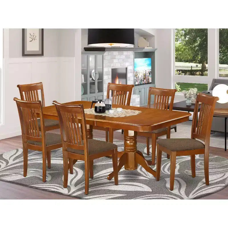 Set da pranzo per cucina 7 pezzi - Tavolo in legno e sedie in lino - Rettangolare 100x200 cm