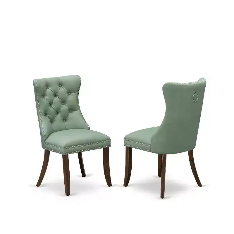 Set da 3 pezzi per sala da pranzo con tavolo rotondo imbottito in legno massello finitura noce antico - 4 posti