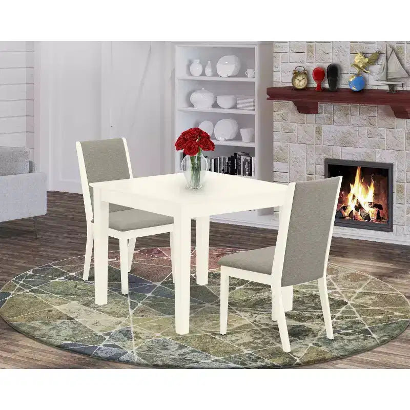 Set da pranzo moderno 3 pezzi - Tavolo e 2 sedie - Finitura bianco lino