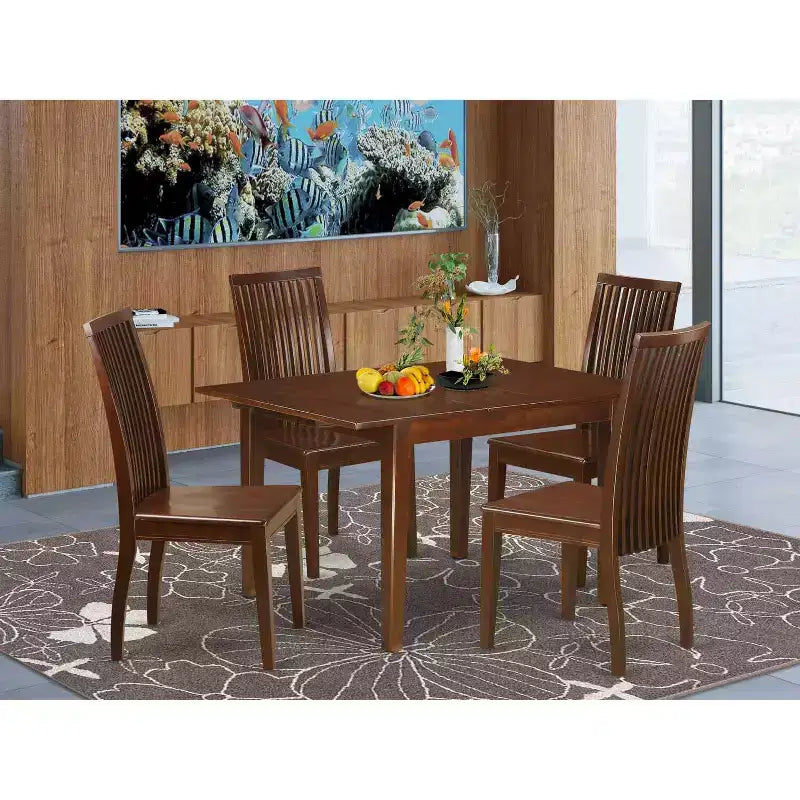 HomeStock Set da pranzo in 5 pezzi con tavolo in legno massello con finitura mogano e 4 sedie
