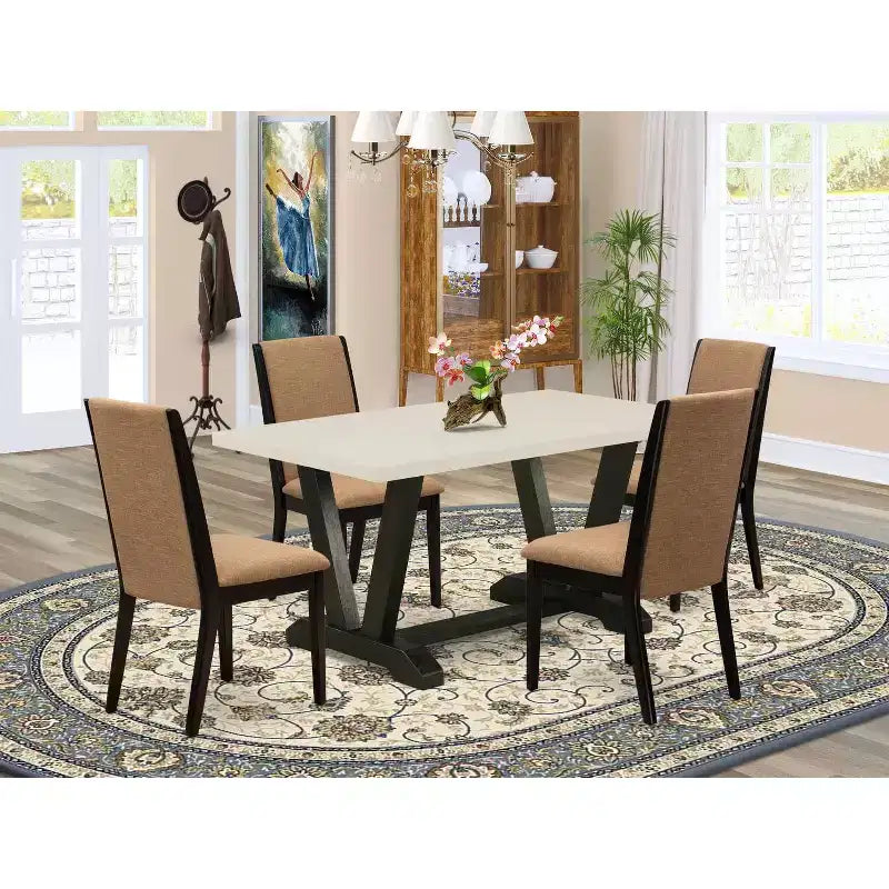 HomeStock Tavolo da pranzo con piano in legno massello e finitura in rovere naturale a 5 pezzi con 4 sedie