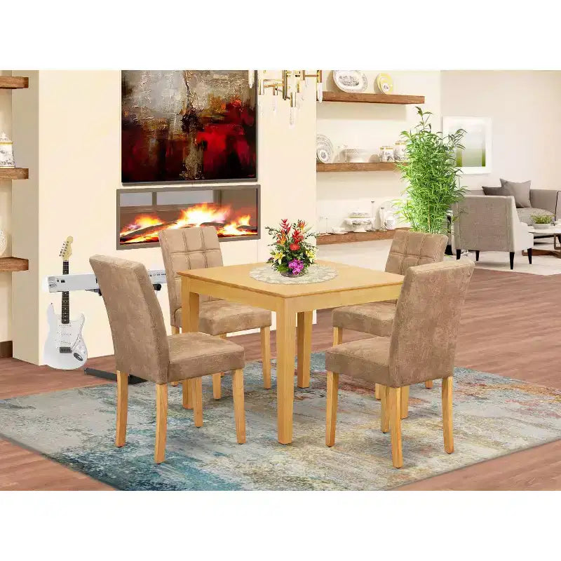 HomeStock Set da pranzo quadrato 5 pezzi in legno massello con finitura in rovere naturale - 4 posti a sedere